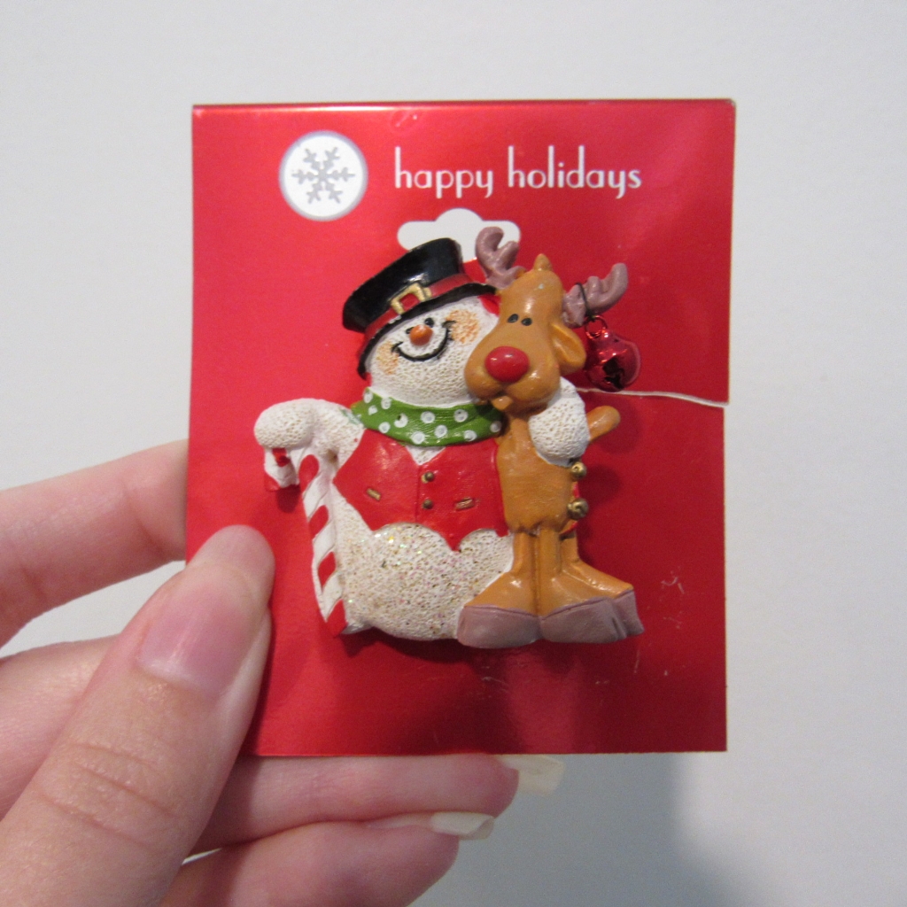 Happy Holidays Cute Snowman & Red Nose Reindeer Pin